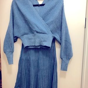 Dolman sleeve blue sparkly sweater skirt matching set